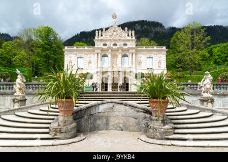 Ettal, Germany - June 5, 2016: Linderhof Palace is a Schloss in Germany, in southwest Bavaria. It is the smallest of the three palaces built by King L Stock Photo