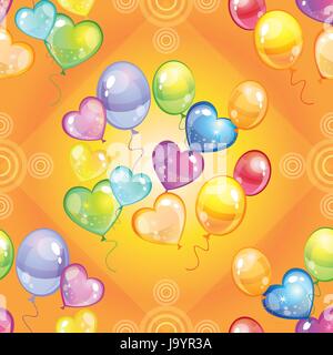 Vector seamless pattern with colorful balloons on orange background Stock Vector