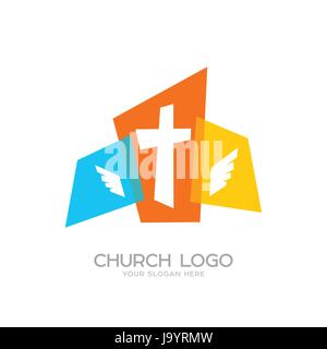 Church logo. Cristian symbols. The cross of Jesus and wings Stock Vector