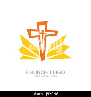 Church logo. Cristian symbols. The Cross of Jesus and the Rays Stock Vector