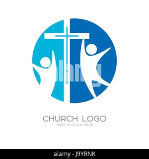 Church logo. Cristian symbols. The cross of Jesus and his church Stock Vector