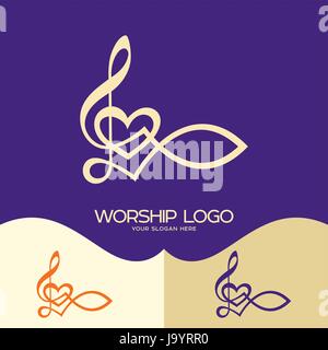 Worship logo. Cristian symbols. Jesus fish, musical note - treble clef ...