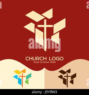 Church logo. Cristian symbols. Cross of the Lord and Savior Jesus Christ Stock Vector