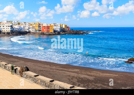View of beach and ocean in Punta Brava village near Puerto de la Cruz town, Tenerife, Canary Islands, Spain Stock Photo