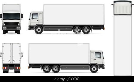 Semi truck template for car branding and advertising. Isolated cargo vehicle set on white background. All layers and groups well organized. Stock Vector