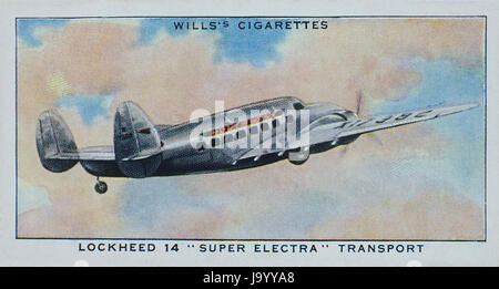 Lockheed 14 Super-Electra Transport in Wills 1938 Speed A Series of cigarette cards Stock Photo