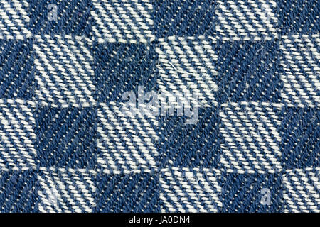 close-up of a blue white square detailed structured fabric patte Stock Photo