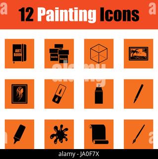 Set of painting icons. Orange design. Vector illustration. Stock Vector