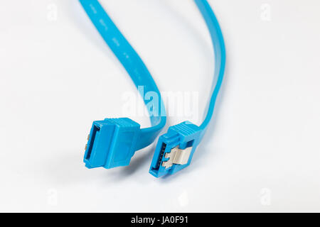Closeup SATA Data Cable on a White Background. Select focus Stock Photo