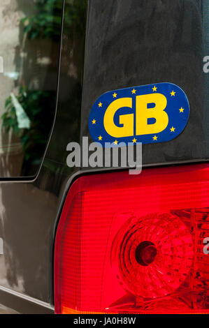 GB Sticker based on design of European flag on British car. Stock Photo