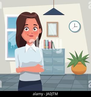 color background workplace office half body elegant executive woman short wavy hairstyle Stock Vector