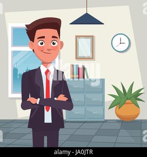 color background workplace office half body young man characters for business with formal suit Stock Vector