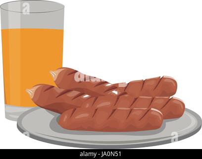 sausages grilled food with fresh juice Stock Vector