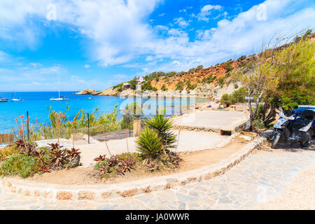 Coastal area at Cala d'Hort beach on sunny summer day, Ibiza island, Spain Stock Photo