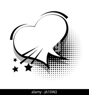 Empty white heart comic book text balloon pop art. Bubble icon speech phrase. Cartoon funny label tag expression. Sound boom explosion effects. Advert Stock Vector