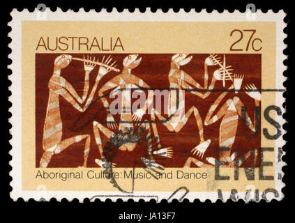 AUSTRALIA - CIRCA 2000: A stamp printed in Australia shows Aboriginal culture, music and dance, circa 2000 Stock Photo