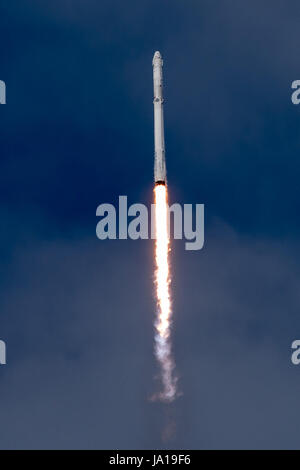 Cape Canaveral, Florida, USA. 3rd June, 2017. The photo made available by U.S. space firm SpaceX on June 3, 2017 shows the company's Falcon 9 rocket launching at the Kennedy Space Center in Florida, the United States. U.S. space firm SpaceX on Saturday launched supplies to the International Space Station, including an experiment from a Chinese university that will test the effects of space environments on DNA. Credit: Xinhua/Alamy Live News Stock Photo