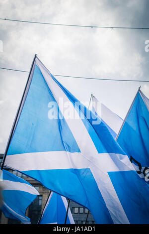 Glasgow, Scotland, UK. 3rd June, 2017. Demonstration for independence of Scotland, Glasgow Scotland, 3rd of June, 2017 There were about 20 000 people marching in support of independence of Scotland along the main streets of Glasgow, heading towards Glasgow Green. Credit: Malgorzata Larys/Alamy Live News Stock Photo