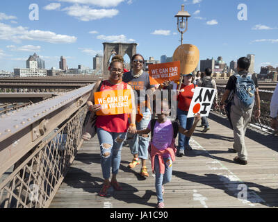 Brooklyn, USA, 3rd June, 2017. Hundreds of people marched across The Brooklyn Bridge to call for better gun control and draw attention to the problem of gun violence in America. The march was sponsored by Moms Demand Action for Gun Sense in America and other gun control supporters. Stock Photo