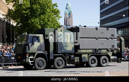 Helsinki, Finland. 4th June, 2017. Anti-ship missile RBS-15 SF (MTO-85M) launcher vehicle on the march-by Credit: Hannu Mononen/Alamy Live News Stock Photo