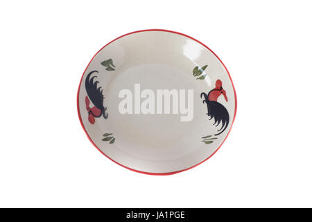 Empty ceramic round plate isolated on white Stock Photo