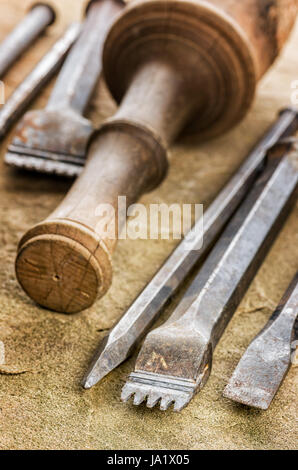 various chisels with a knpfel Stock Photo
