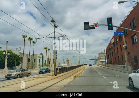 Los Angeles, MAY 25: Scene of 1st street bridge on MAY 25, 2017 at Los Angeles, California, U.S.A. Stock Photo