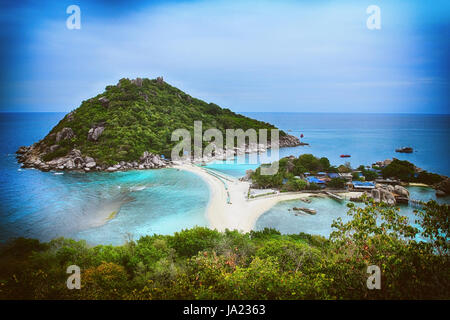 blurry of View point from top of mountain for see the beach, sea and nature of NangYuan  island Stock Photo