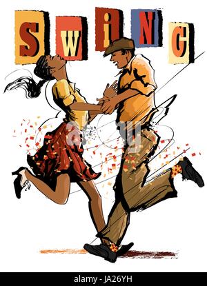 Woman and man dancing swing - vector illustration Stock Vector