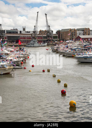 Bristol, England, UK - July 17, 2016: Boats moored in Bristol's Floating Harbour during the annual Harbour Festival. Stock Photo