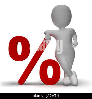 Percent Sign With 3d Man Shows Percentage Or Discount Stock Photo