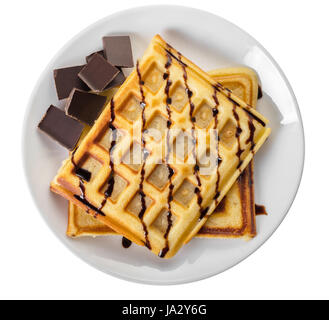 Belgian waffles with chocolate on white isolated background Stock Photo