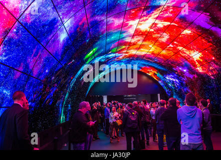 3D video wall at the LG booth at the CES show in Las Vegas Stock Photo