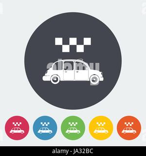Taxi. Single flat icon on the button. Vector illustration. Stock Vector