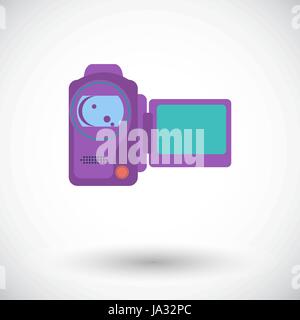 Video camera. Single flat icon on white background. Vector illustration. Stock Vector