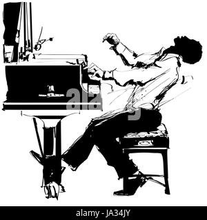 Jazz pianist in black and white - vector illustration Stock Vector