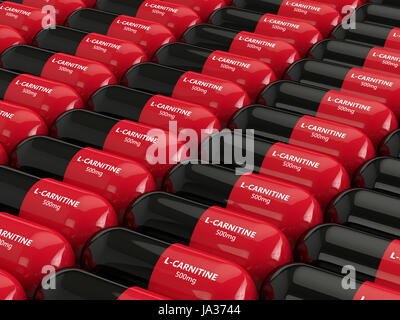 3D rendering of l-karnitine pills in row Stock Photo