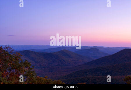 Brevard North Carolina mountains near Asheville Fall Colors Blue Ridge Highway sunrise hills ridges Stock Photo