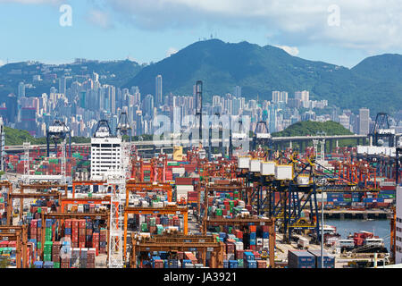 Lot's of cargo freight containers in the Hong Kong Stock Photo