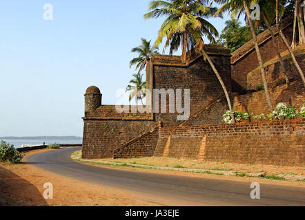 Mandovi River side of Portuguese era Reis Magos Fort in Goa, India. Stock Photo