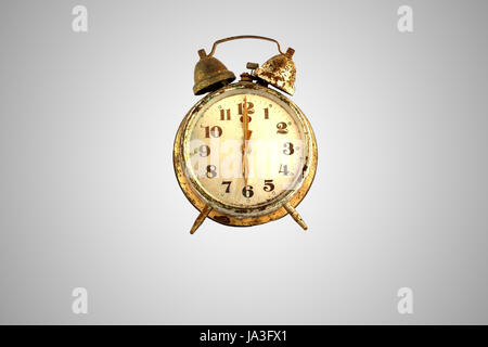 Vintage alarm-clock and old and rust gold alarm and Retro alarm  isolated on white background Stock Photo