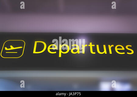 London, England - may 30, 2017: Information sign showing way to departure gates at Heathrow Airport in London, England. Stock Photo