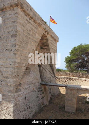 mallorca, fortress, umbrella, cannon, hill, mallorca, spain, water, Stock Photo