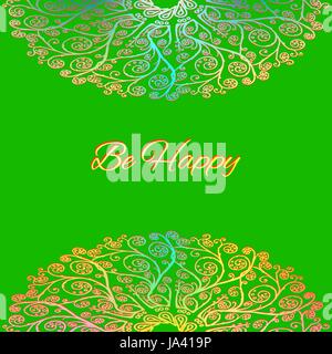 Ornamental green card Be happy Stock Vector