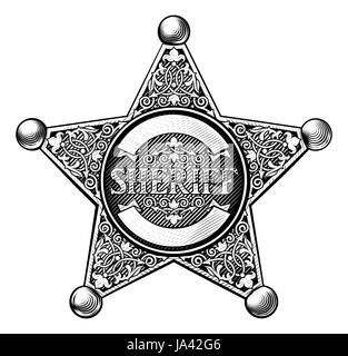 Sheriff badge star in a vintage etched engraved style Stock Photo