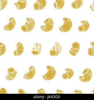 Vector seamless pattern with Italian pasta. Pipe rigate hand drawn background. Can be use for menu, label, packaging. Stock Vector