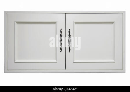 beautiful white wooden door of modern cupboard on white background Stock Photo