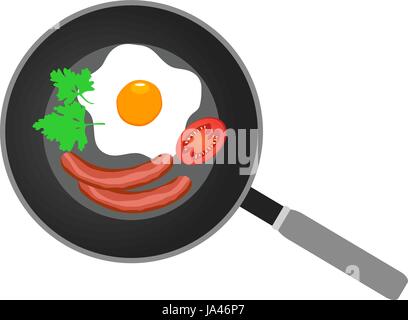 vector illustration of fried eggs on frying pan flat design Stock Vector