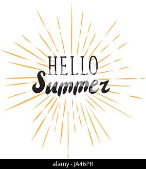 vector illustration of hello summer sun rays retro background Stock Vector