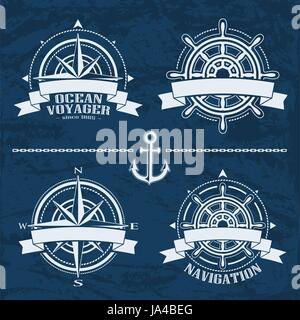 Set of vintage nautical design elements Stock Vector